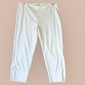 J.Jill Linen Stretch Cropped Lounge Pants Pullon Straight Leg Slit Hem XL White